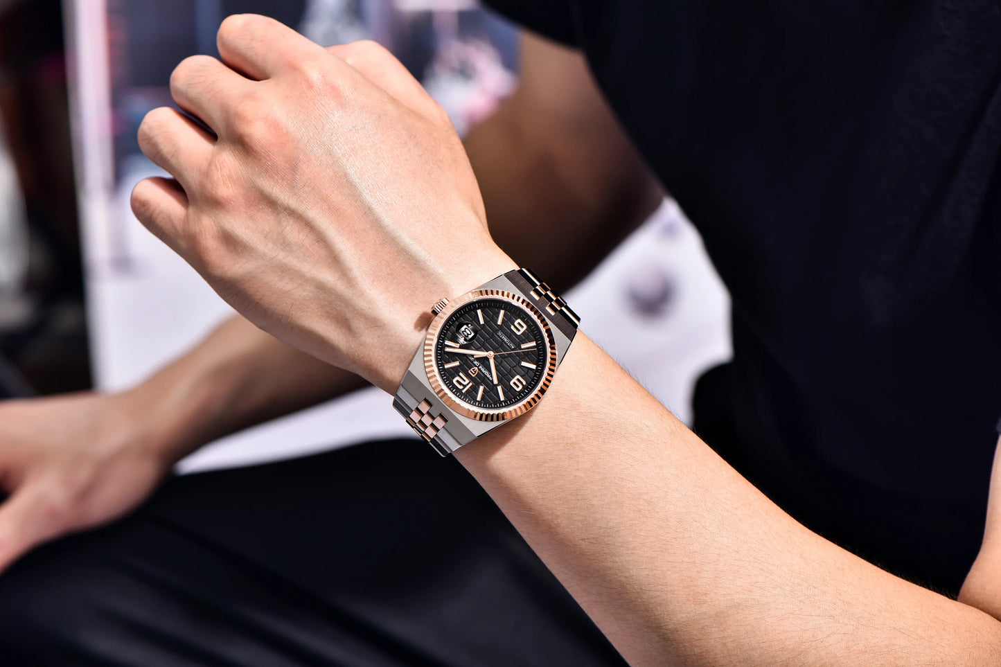 PAGANI DESIGN Men’s Automatic Luxury Watch,  Sapphire Crystal Stainless Steel Waterproof Mechanical Wristwatch with 3D Rhombus Dial
