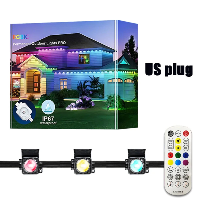 Smart Permanent Outdoor Lights For House Smart RGB+IC Eave Lights with Remote APP Control IP67 Waterproof Smart LED Eaves Lights