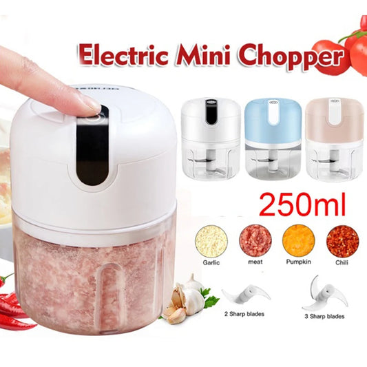 Portable Meat Grinder Mini Electric Garlic Chopper USB Rechargeable 250ML Mini Food Chopper Herb Veggie Cutter Blender Processor