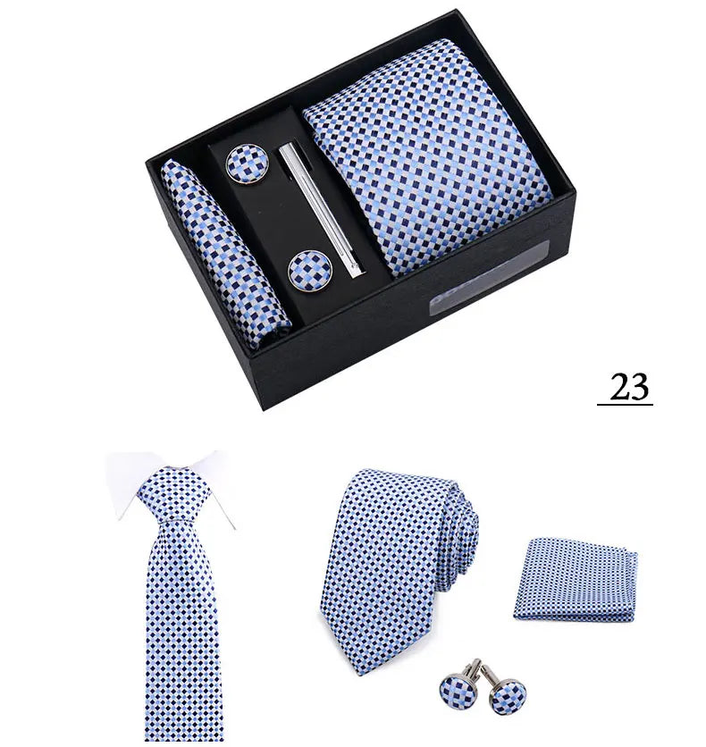 Tie Men With Box Top Quality Business Ties Hanky Cufflink Set Clips Green Necktie Corbatas For Men Wedding In Gift Box Gravatas