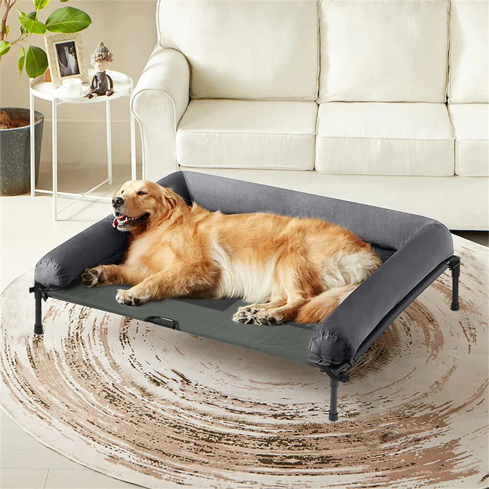 XXL XL Large Cooling Elevated Dog Bed  Indoor Outdoor Raised Sofa Bed with Plush Mat Winter Summer