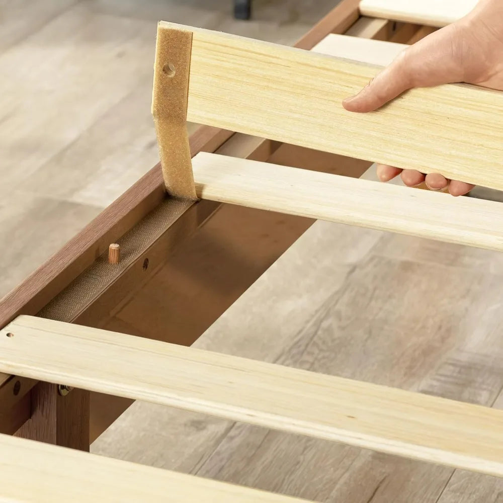 "12" solid wood grand platform bed with wooden slats - no box spring required - king size in natural pine finish"