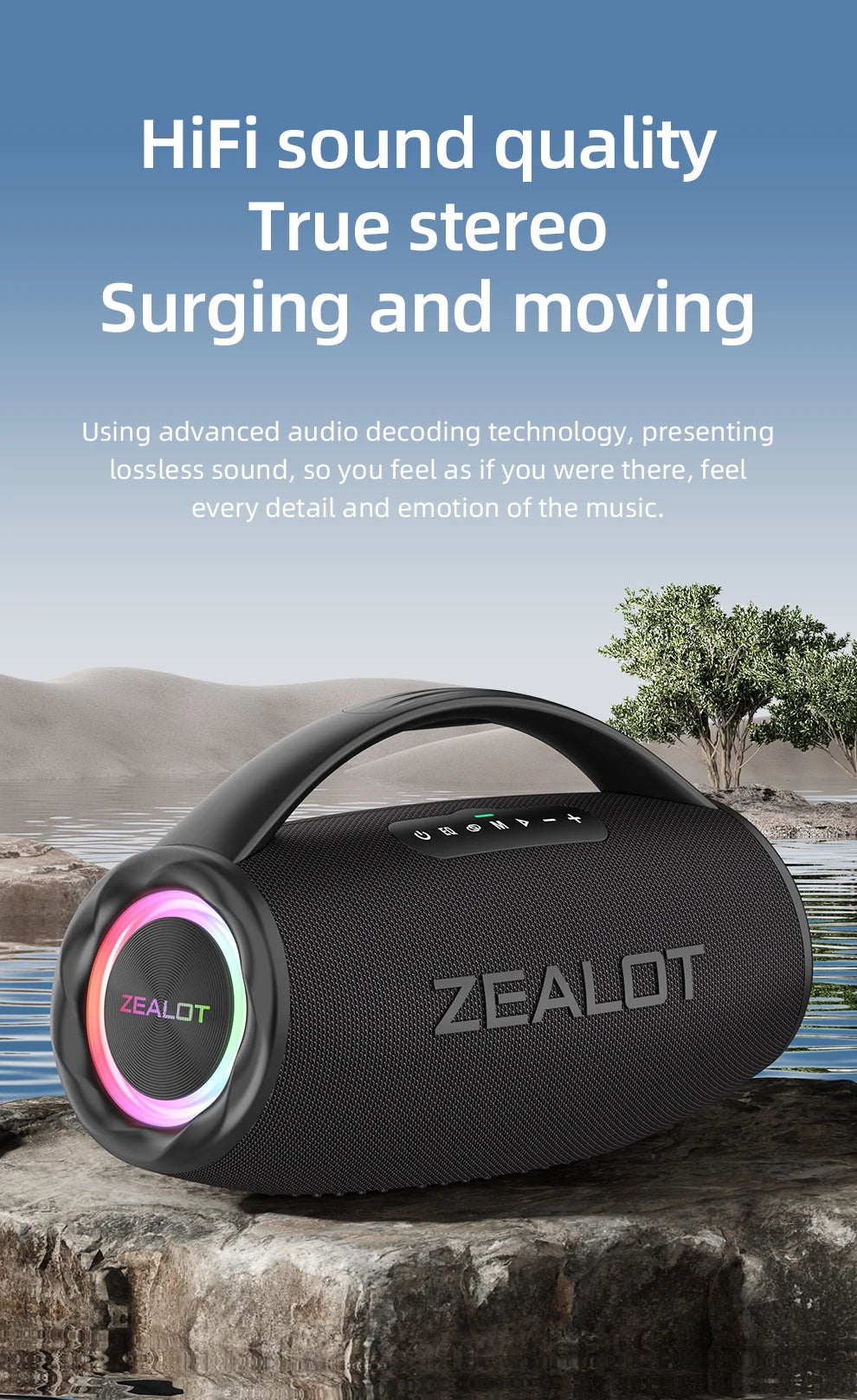 Zealot-S97 80W high power bluetooth speaker portable RGB colorful light waterproof wireless subwoofer 360 stereo surround TWS FM