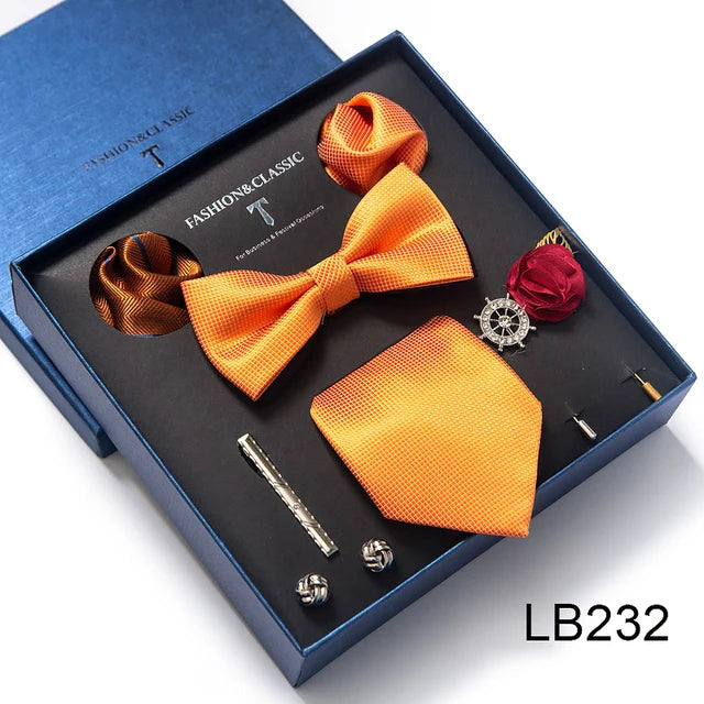 Men’s Novelty Silk Tie Gift Set. Necktie, Pocket Square & Accessories