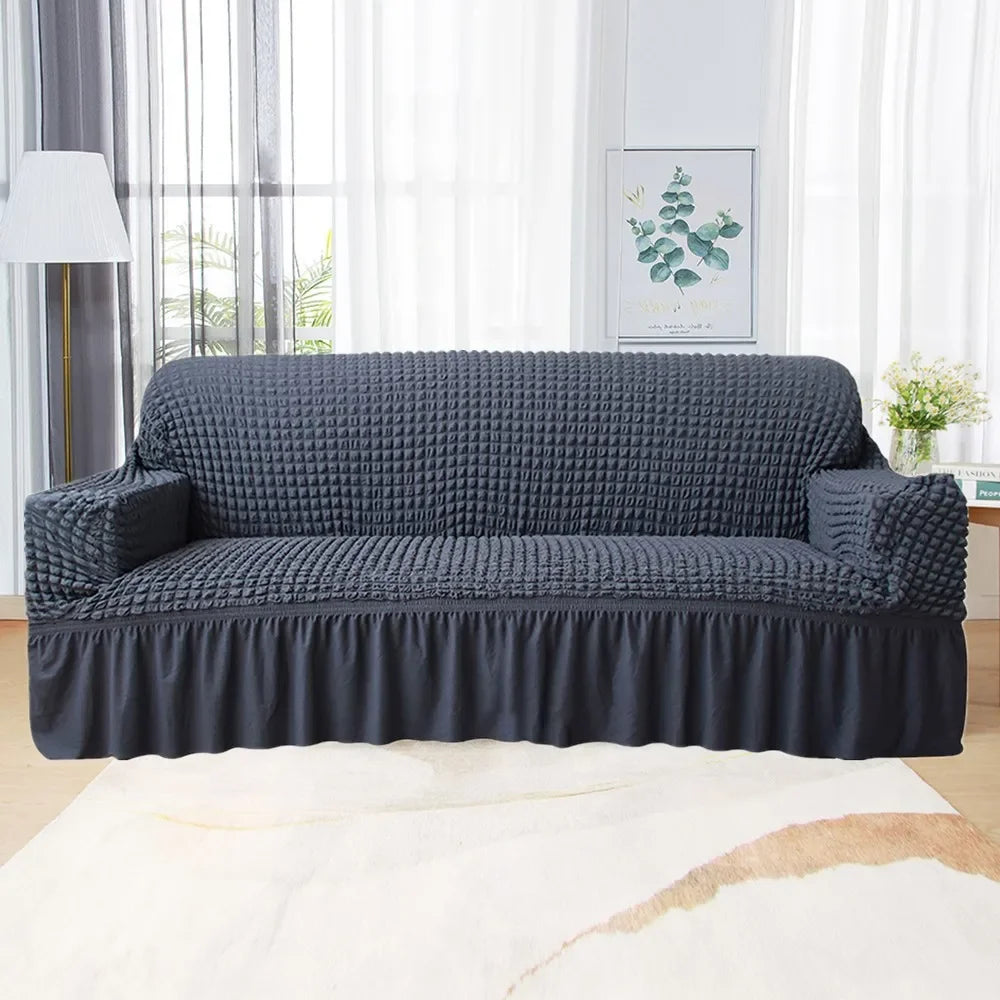 High Elastic Bubble Grid Sofa Cover 1/2/3/4 With Skirt Hem Universal Stretch Couch Protector For Home Living Room Pet Anti Dirt