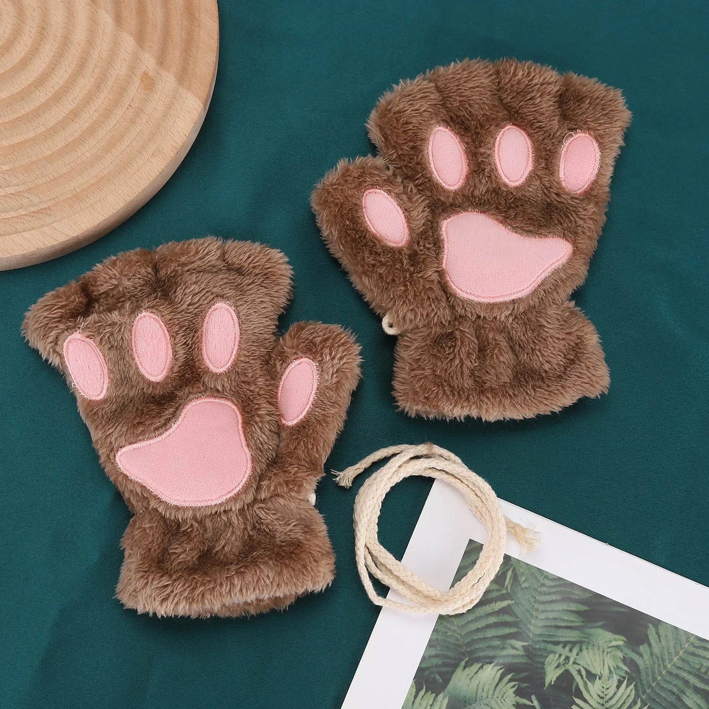 Lovely Plush Cat Paw Gloves Warm Mittens Short Fingerless