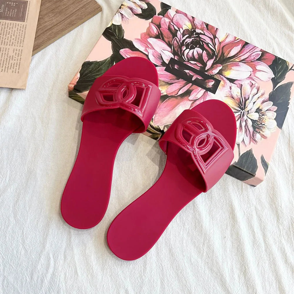 Women’s Genuine Leather Metal Accent Slide Sandals . European Style Luxury Slip On Flats.