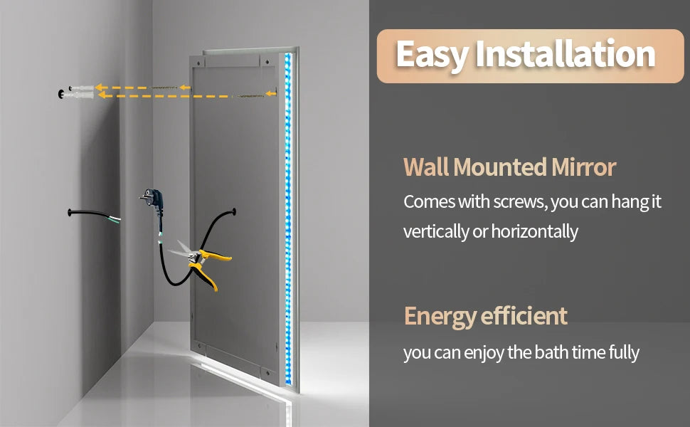 Illuminated LED Bathroom Mirror 800x800mm Square Wall Mirror Dimmable 8 RGB Backlit 3 Front Colours Anti-fog Memory Waterproof