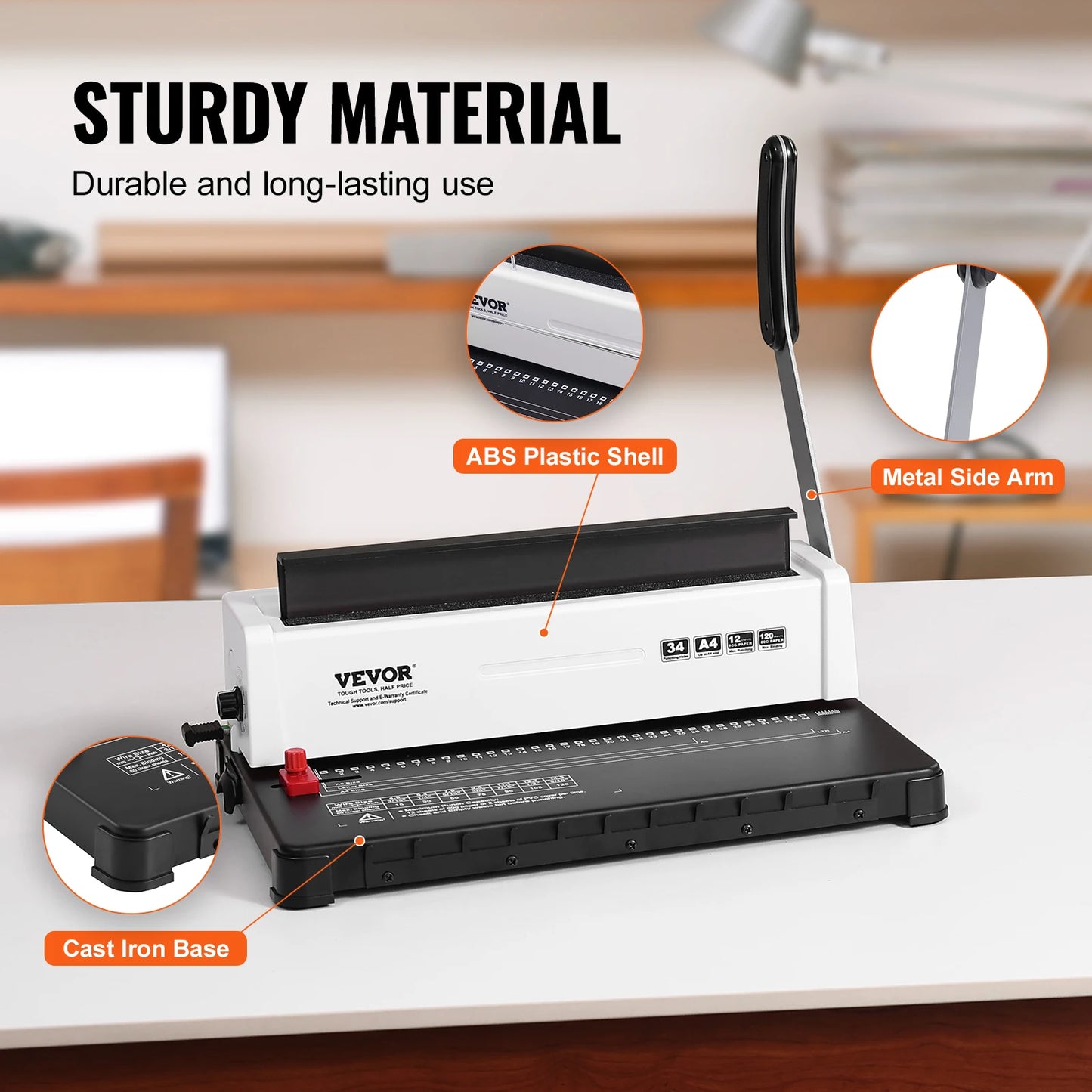 SucceBuy Coil Spiral Binding Machine Manual Book Maker 34-Holes Binding 120 Sheets Punch Binder Adjustable Coil Binding Spines