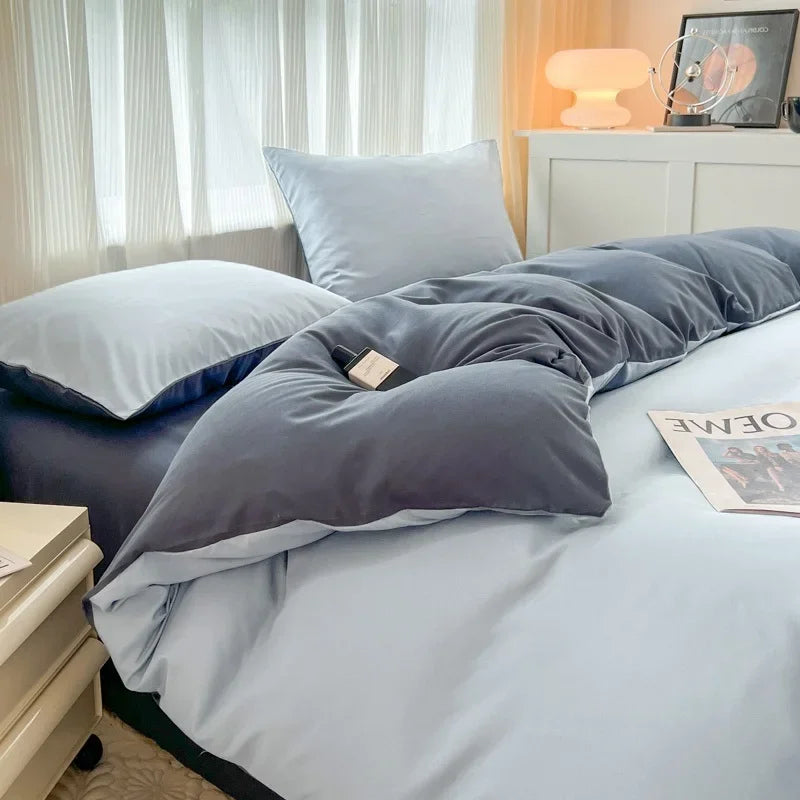 4-Piece Soft Brushed Duvet Cover Set . Solid Color Bedding