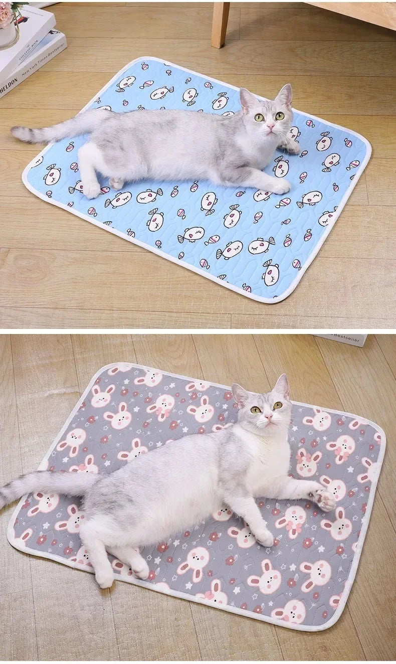 Cute Cartoon Cooling Sleeping Mat for Dogs & Cats. Soft Breathable Summer Pet Bed Pad