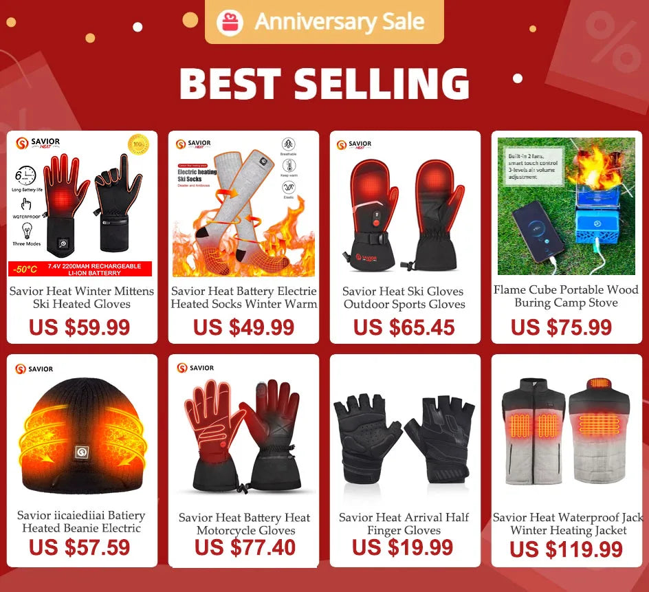 Savior Heat Electric Heated Glove Liners for Men Women Rechargeable Battery Heating Riding Ski Snowboarding  Cycling Thin Gloves