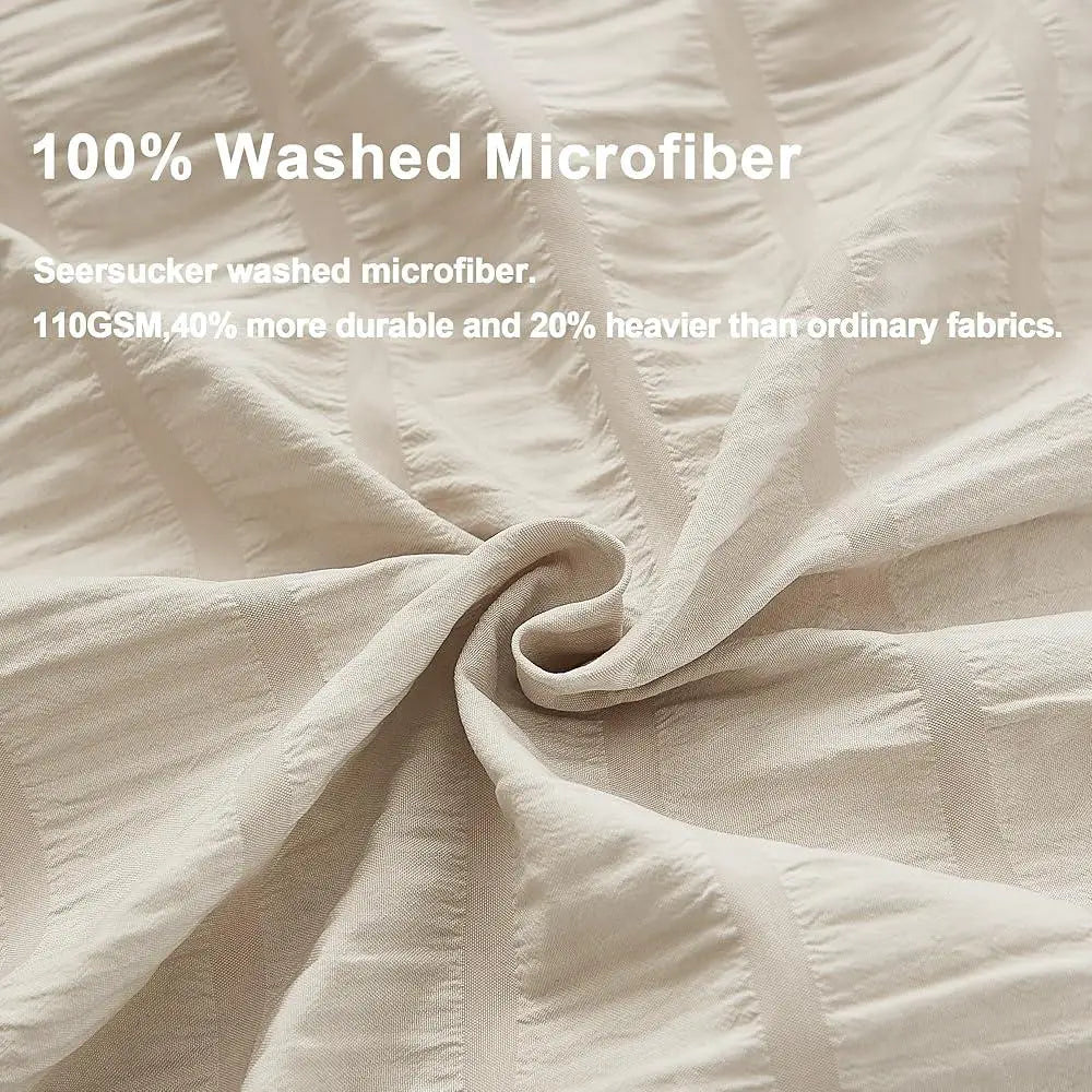 Ultra Soft Seersucker Duvet Cover Set King Size 3 Pieces Wrinkled Microfiber Bedding with Metal Zipper and Corner Ties