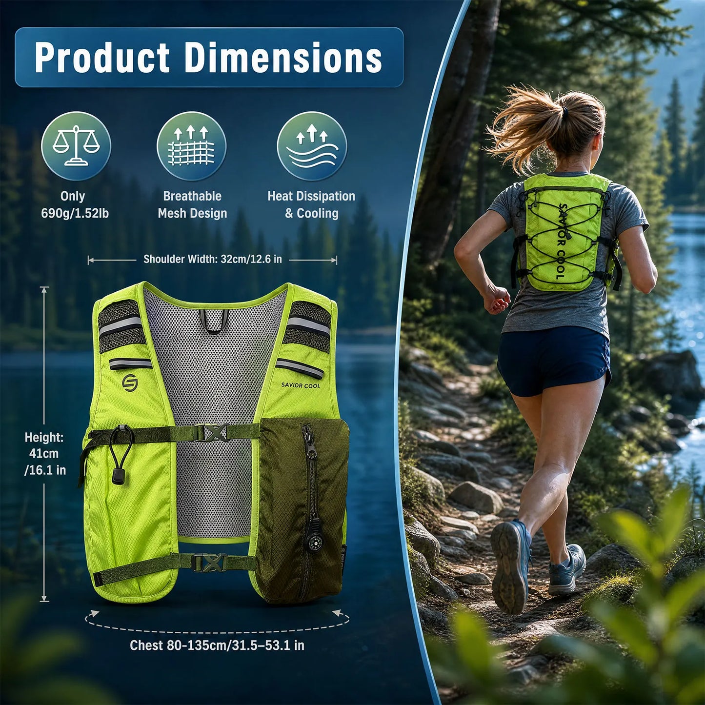 Portable Cooling Vest with Fan System –.Lightweight Summer Cooling Vest for Outdoor Work, Hiking & Camping
