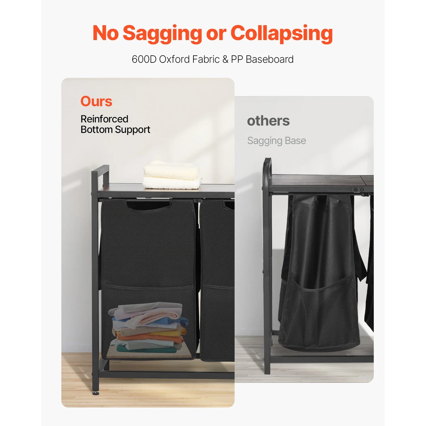 3-Section Laundry Sorter with Storage Shelf. Rolling Laundry Organizer