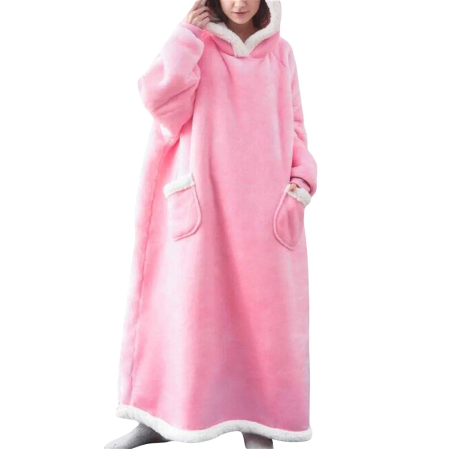 Wearable Blanket Hoodie Long Sleeve Hooded Blanket Oversized Loungewear with Pockets
