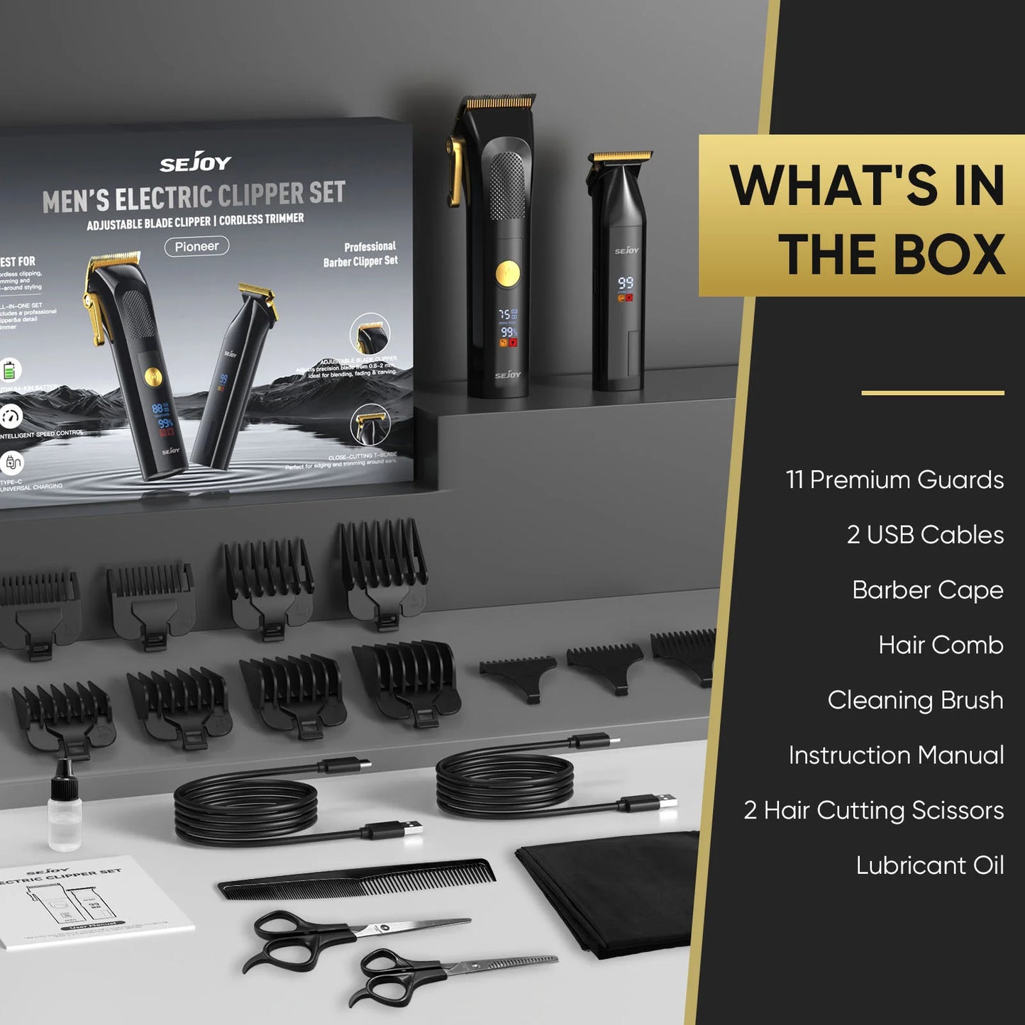 Professional Full Metal Combo Kit Barber Hair Clipper for Men Electric Beard Hair Trimmer Rechargeable Hair Cutting Machine