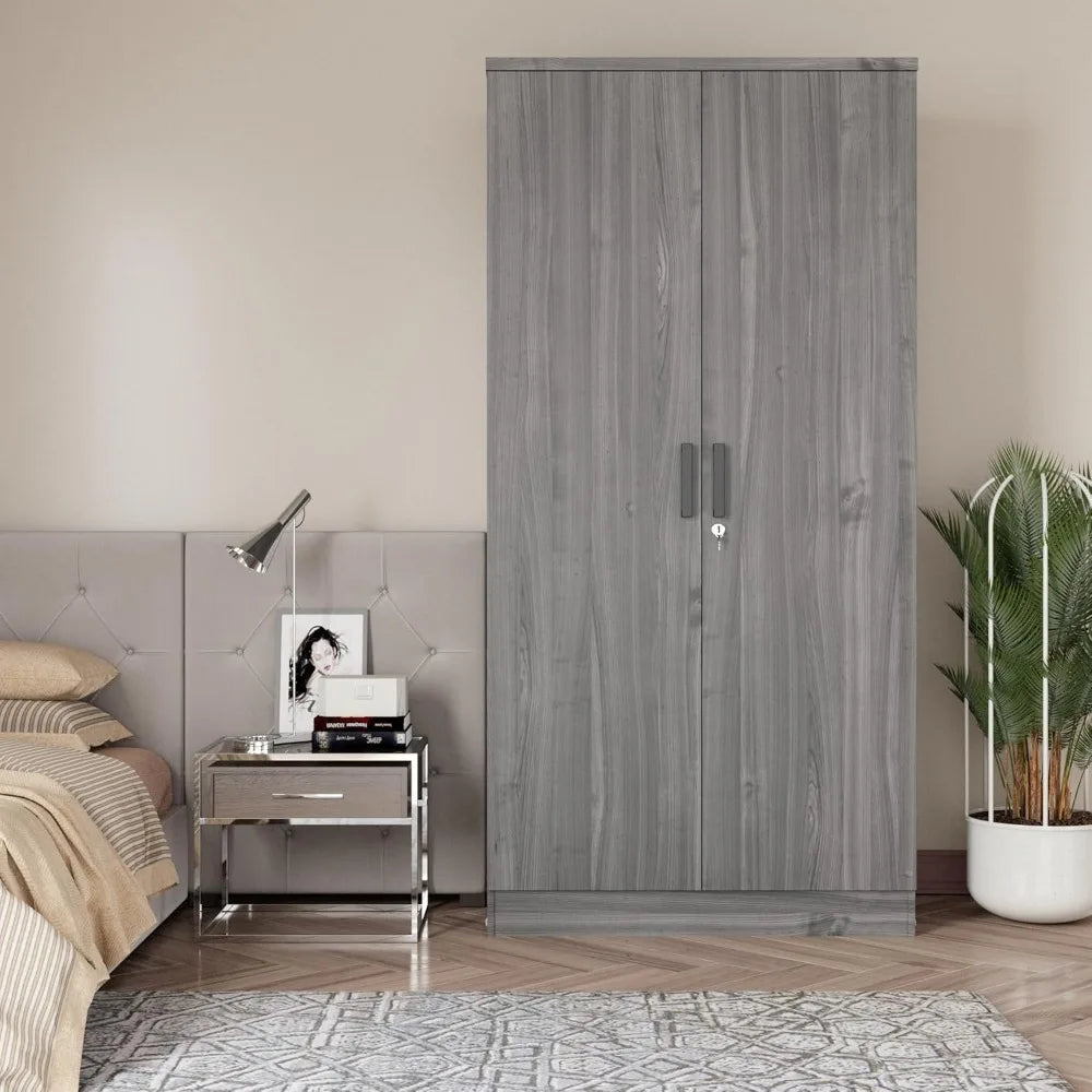 2 Doors Wardrobe with Shelves (Grey)