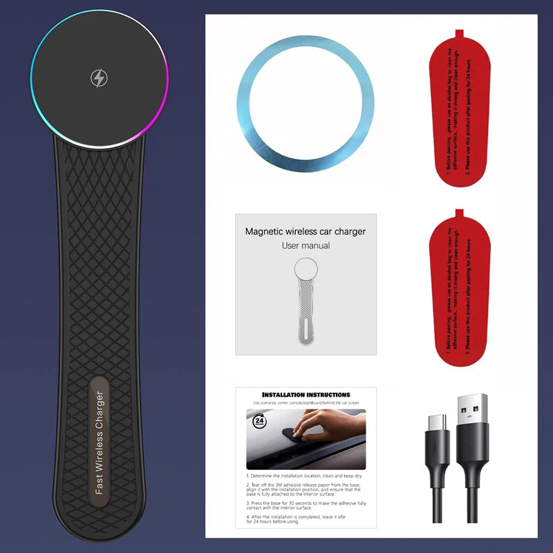 Magnetic Wireless Charger Car Adjustable Phone Holder for Magsafe iPhone 16 15 14 13 12 Pro Max 15W Fast Charging Car Charger