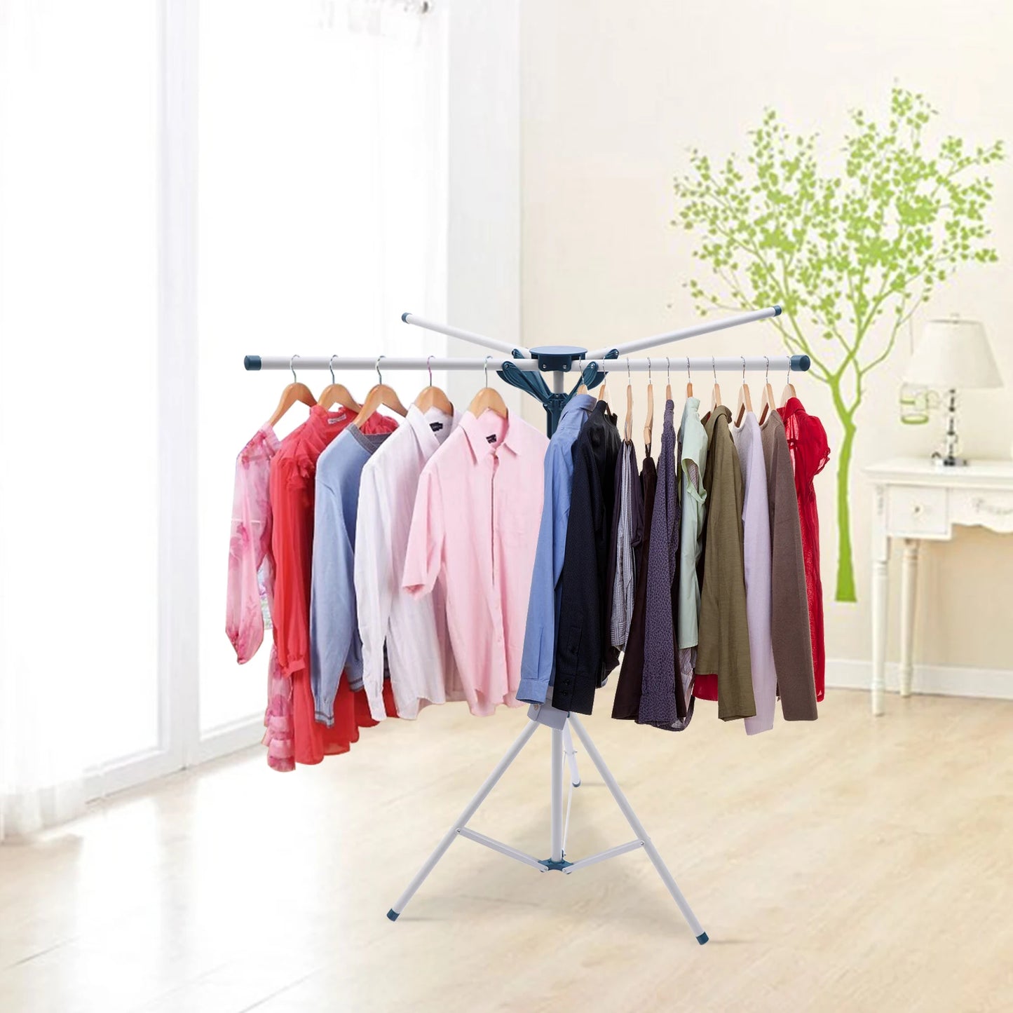Foldable Tripod Clothes Drying Rack . Freestanding Portable Metal Laundry Drying Stand for Indoor & Outdoor Use