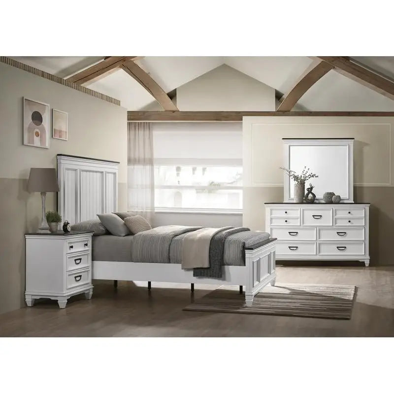 Shiplap Panel Queen Bed Set with Dresser, Mirror, and 2 Nightstands for a Cozy Bedroom