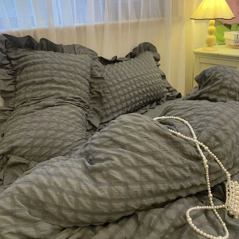 Romantic Ruffled Solid Color Bedding Set