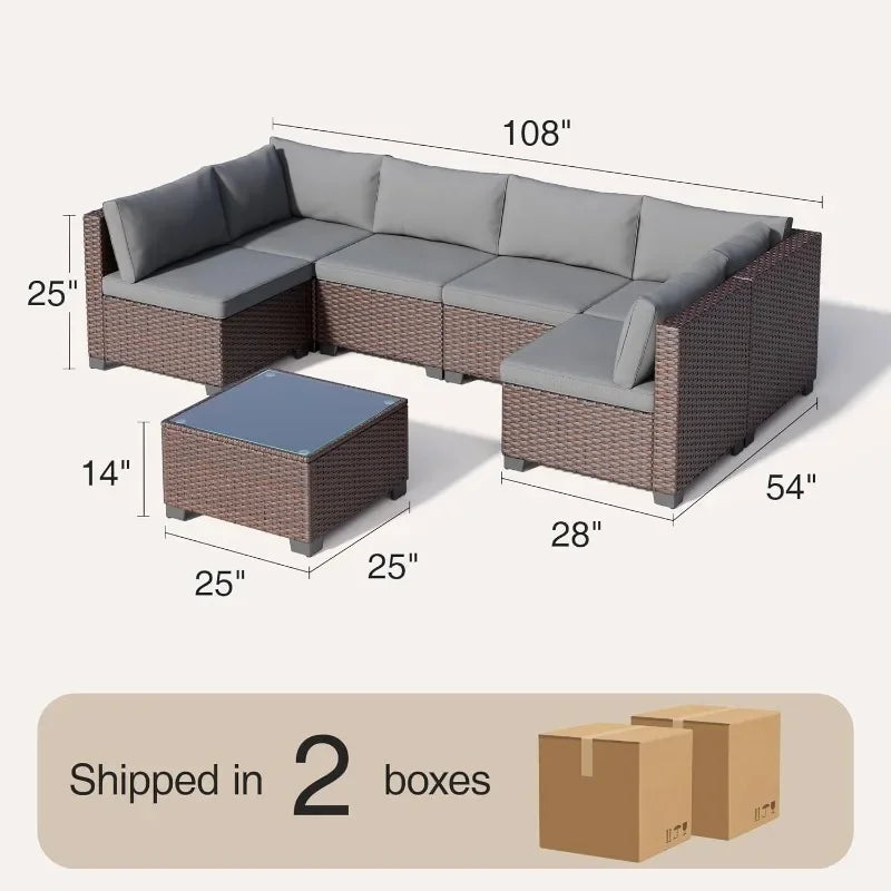 Qsun 7 Piece Outdoor Patio Furniture Set with PE Rattan Wicker Sectional Seating