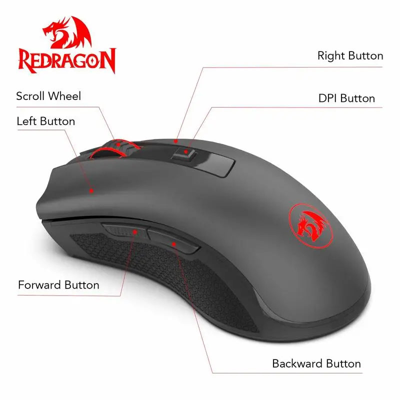 Redragon M652 2.4GHz Wireless Gaming Mouse, Ergonomic Optical USB Mouse with Adjustable DPI for PC, Laptop & Mac