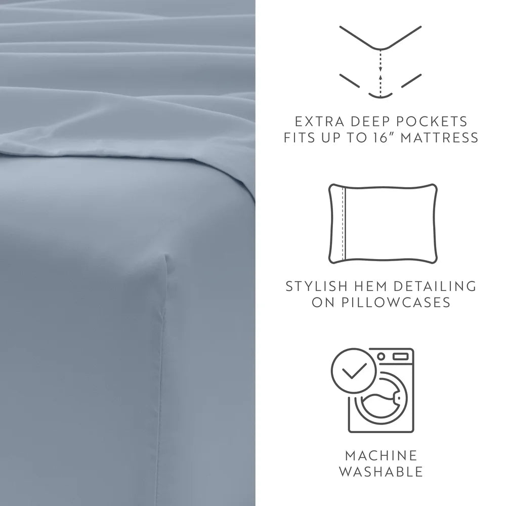 Queen Microfiber 6 Piece Bed Sheet Set Hypoallergenic Wrinkle Resistant Deep Pocket Soft Durable Bedding Sensitive Skin