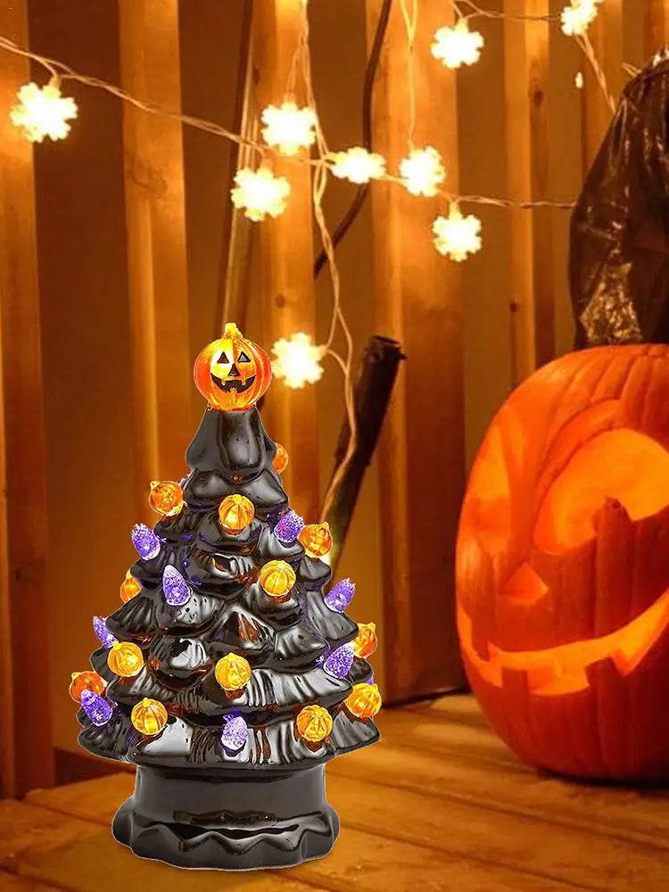 Halloween LED Tree Table Centerpiece Halloween Decor Ceramic Tree Christmas Tree Pumpkin Lighted Halloween Decorations