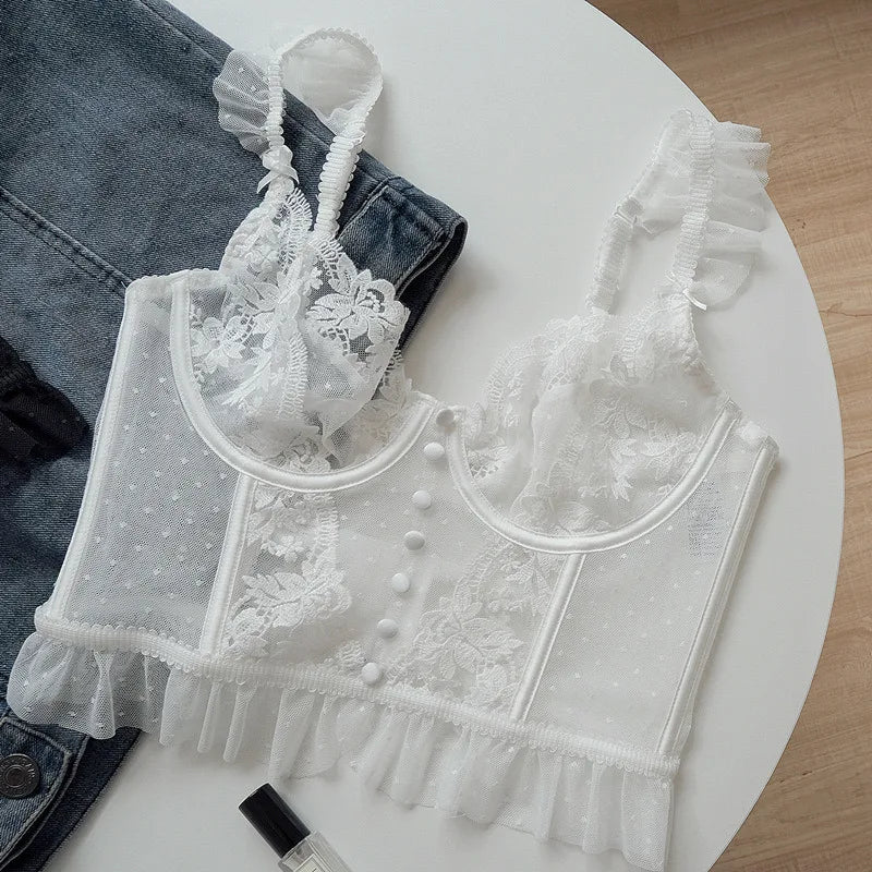 Women's Floral Lace Babydoll Lingerie Set. Sheer Nightdress with Matching Panties