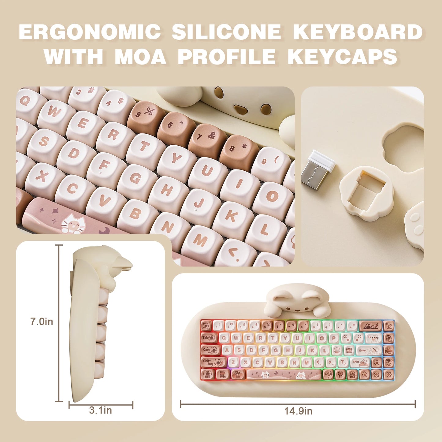 YUNZII C68 Wireless RGB Mechanical Keyboard .Cute Cat Edition