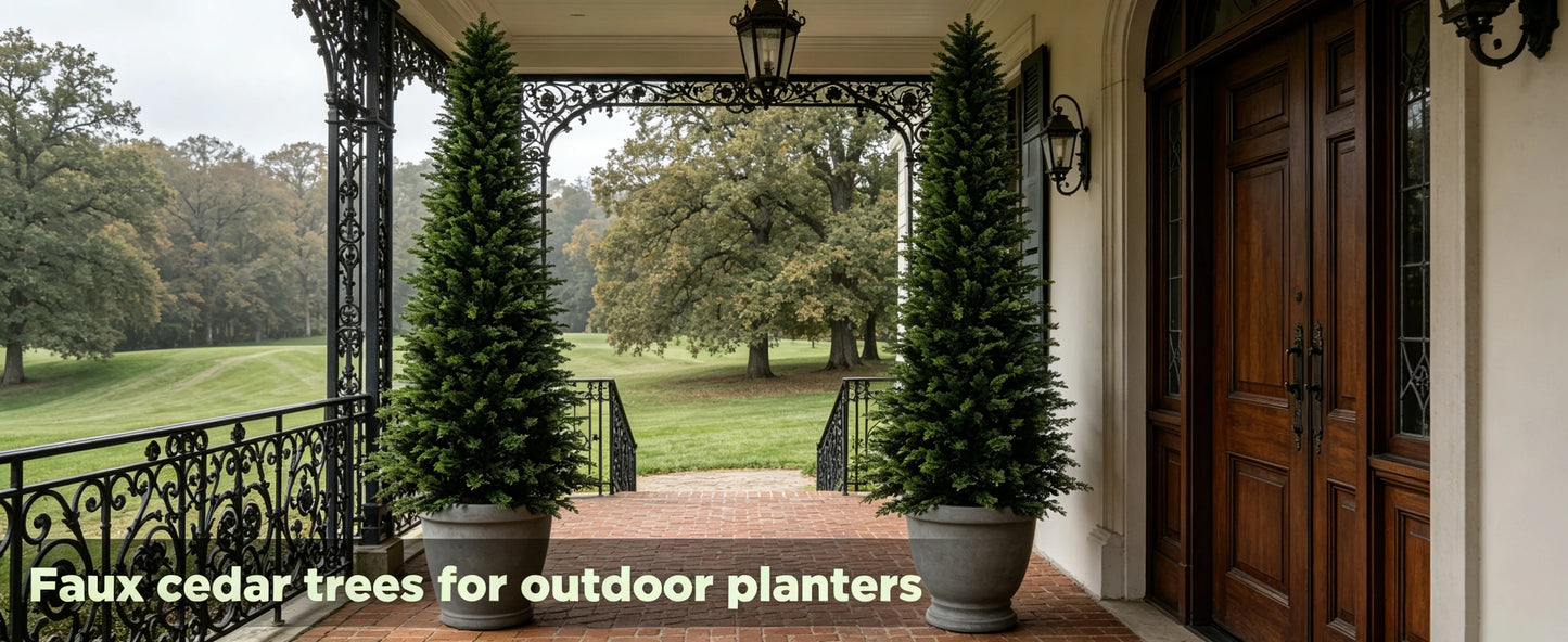 Artificial Cedar Topiary Trees – UV-Resistant Faux Outdoor Porch Trees in Planters for Front Door, Patio & Garden Décor (2–6 FT)