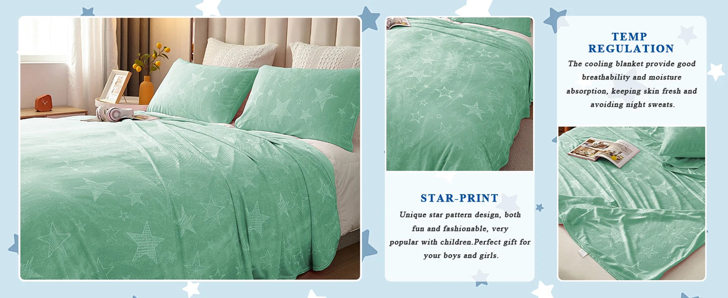 1 pc Cooling Blankets,Star Print Cooling Throw Blanket  with Double Sided Cold Effect,Cool Lightweight Breathable Sofa Summer