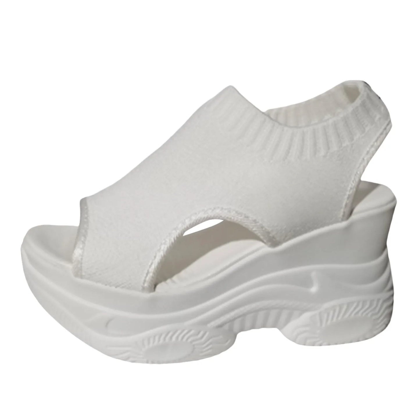 Thick Soled Sandals For Women Summer Mesh Breathable Peep Toe Sloping Heel Sandals Plus Size Sports Walking Mesh Flat Shoes