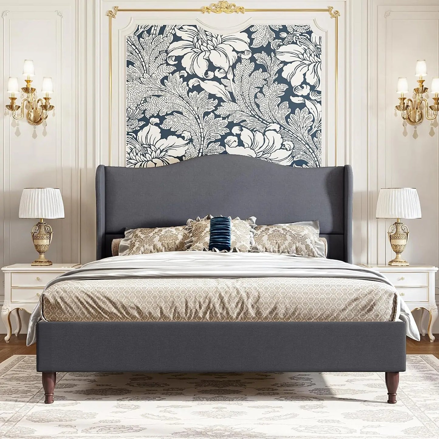 Upholstered Platform Bed with Tall Padded Headboard