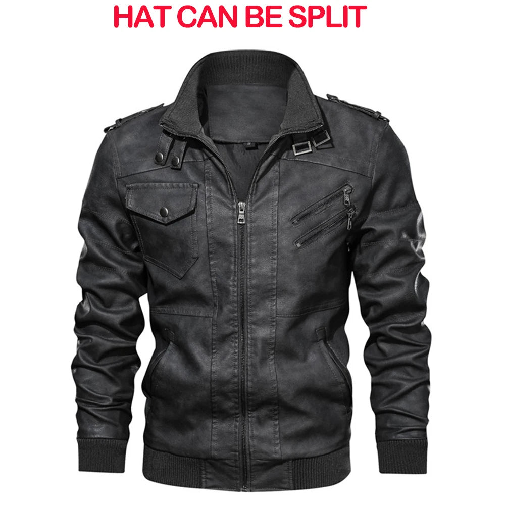 Men’s Hooded PU Leather Motorcycle Jacket