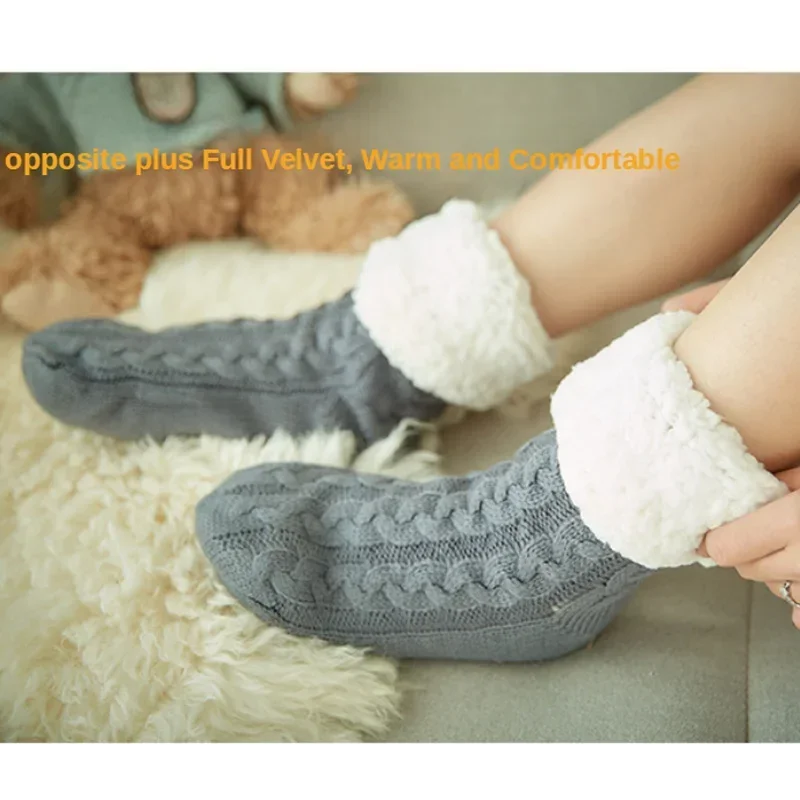 Womens Fuzzy Thermal Sock Plush Grip Hemp Winter Soft Female Home Indoor Warm Bedroom Non slip fluffy Thick Slipper Floor Sock