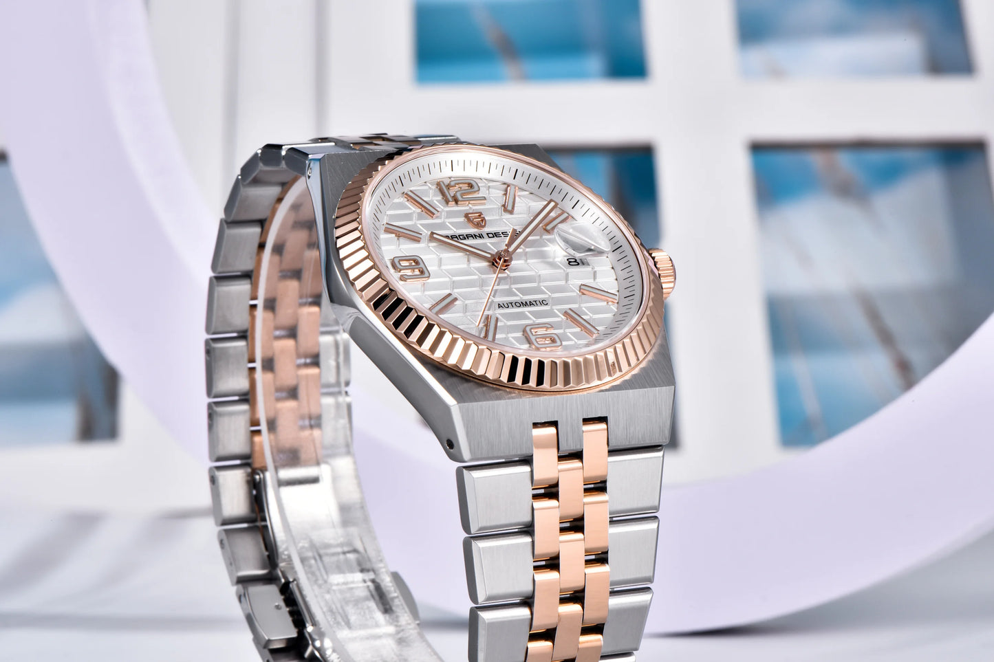 PAGANI DESIGN Men’s Automatic Luxury Watch,  Sapphire Crystal Stainless Steel Waterproof Mechanical Wristwatch with 3D Rhombus Dial