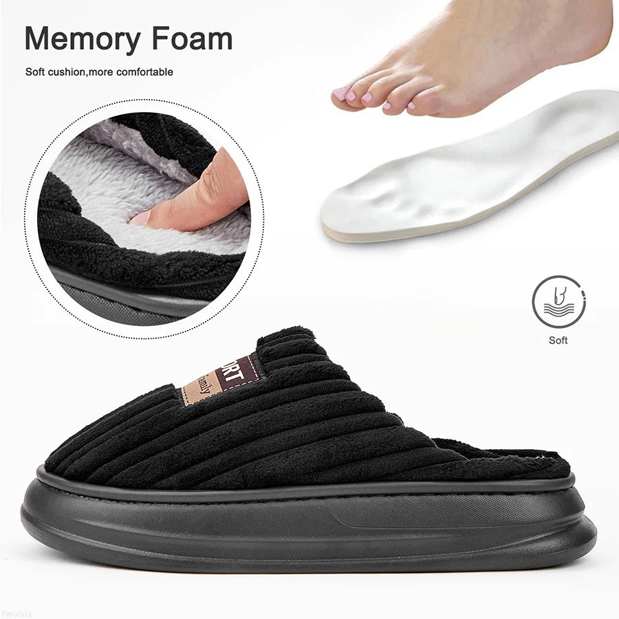 House Slippers For Men Furry Cozy Memory Foam Round Toe Couple Shoes Warm Winter Soft Plush Slippers
