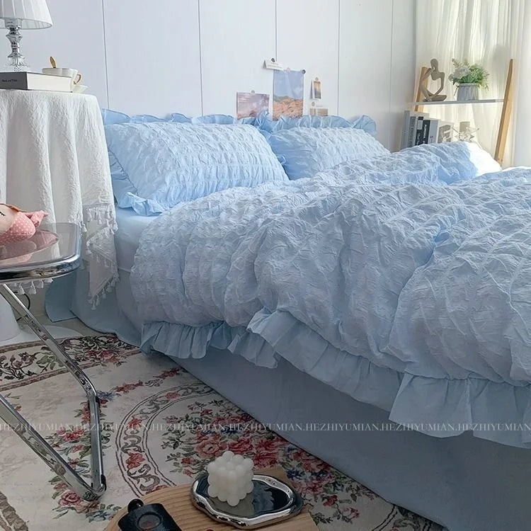 Romantic Ruffled Solid Color Bedding Set