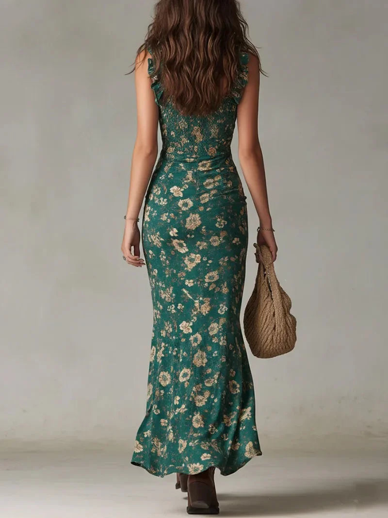 Women’s Boho Floral Maxi Dress | Sleeveless High Slit Summer Beach Dress