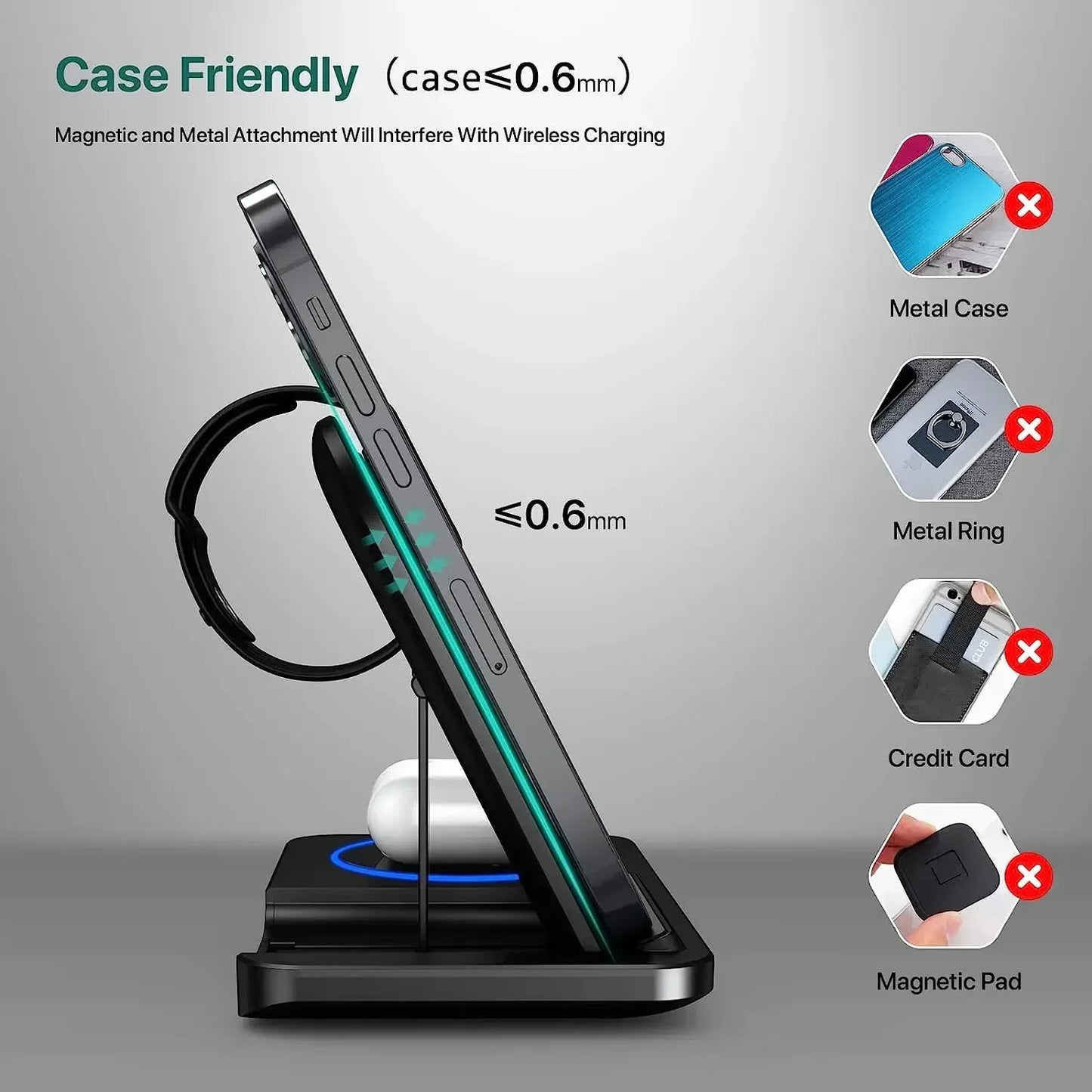 30W 3-in-1 Foldable Wireless Charging Station for iPhone, Apple Watch & AirPods