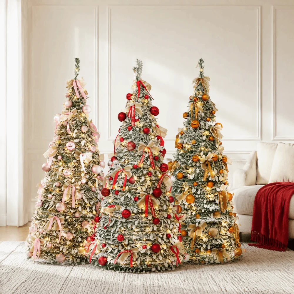 Foldable Snow Flocking Christmas Tree Space Saving Snowy Decor Collapsible Tree New Design With LED Xmas Tree Winter Season