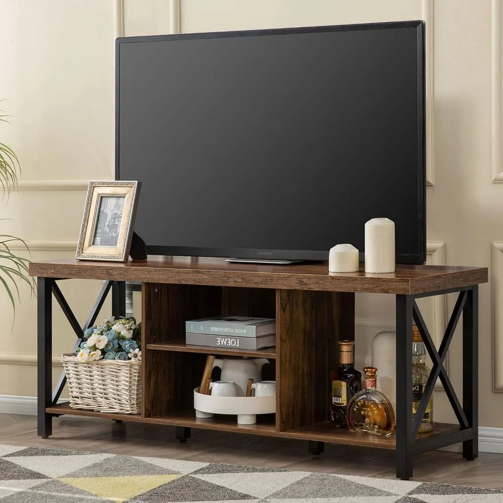 TV Stand for TV up to 55 Inches, TV Cabinet with Open Storage, TV Console Unit with Shelving for Living Room, Entertainment Roo