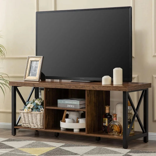 TV Stand for TV up to 55 Inches, TV Cabinet with Open Storage, TV Console Unit with Shelving for Living Room, Entertainment Roo