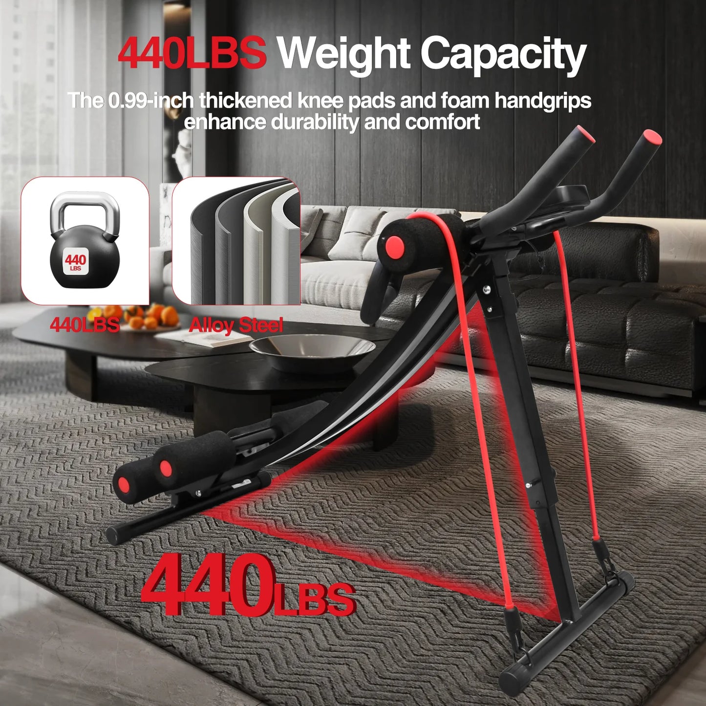 Foldable Abdominal Trainer Machine . Adjustable Core Workout Equipment with 440 lb Capacity