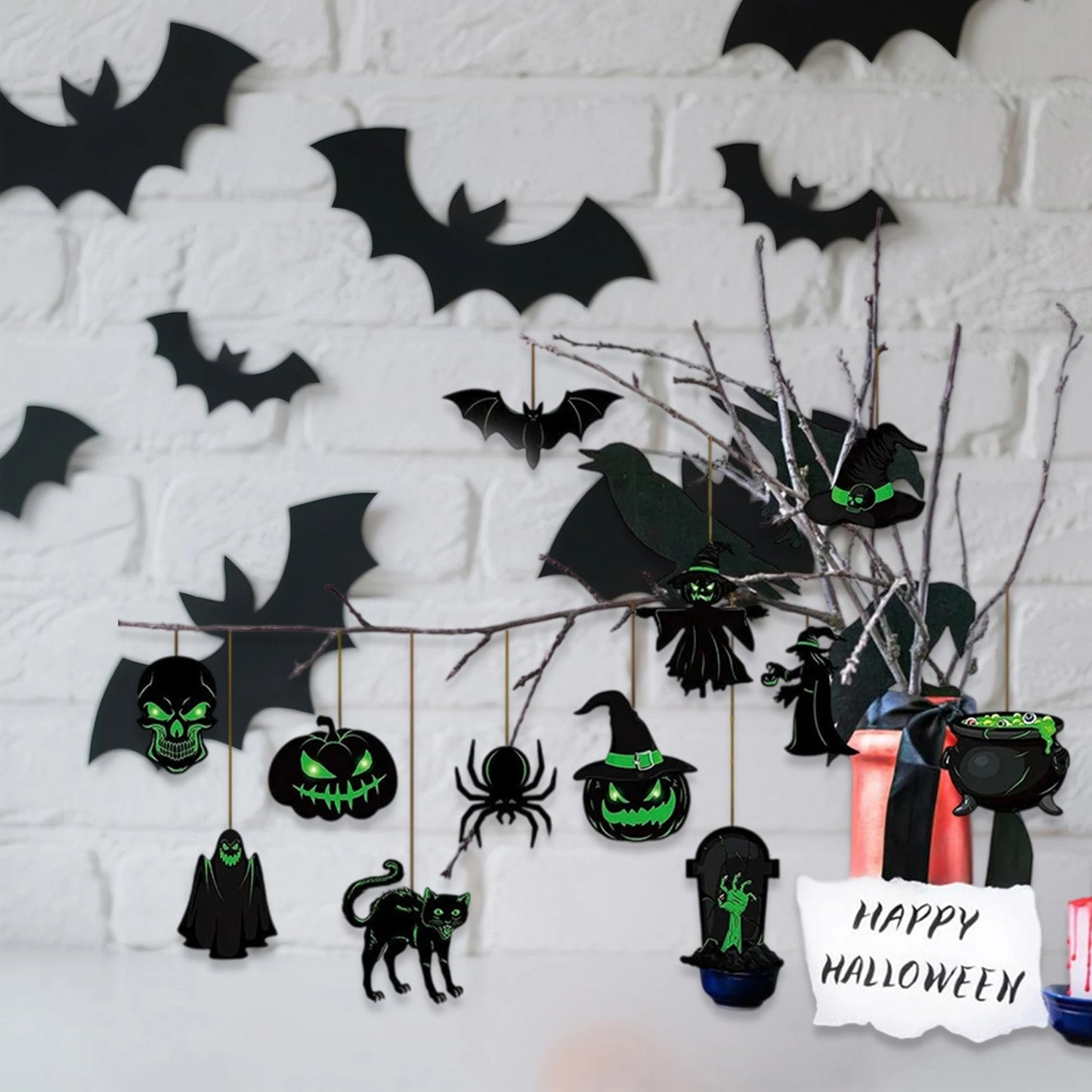 Halloween Hanging Sign 24 Pack Skull Bat Witch Ornaments