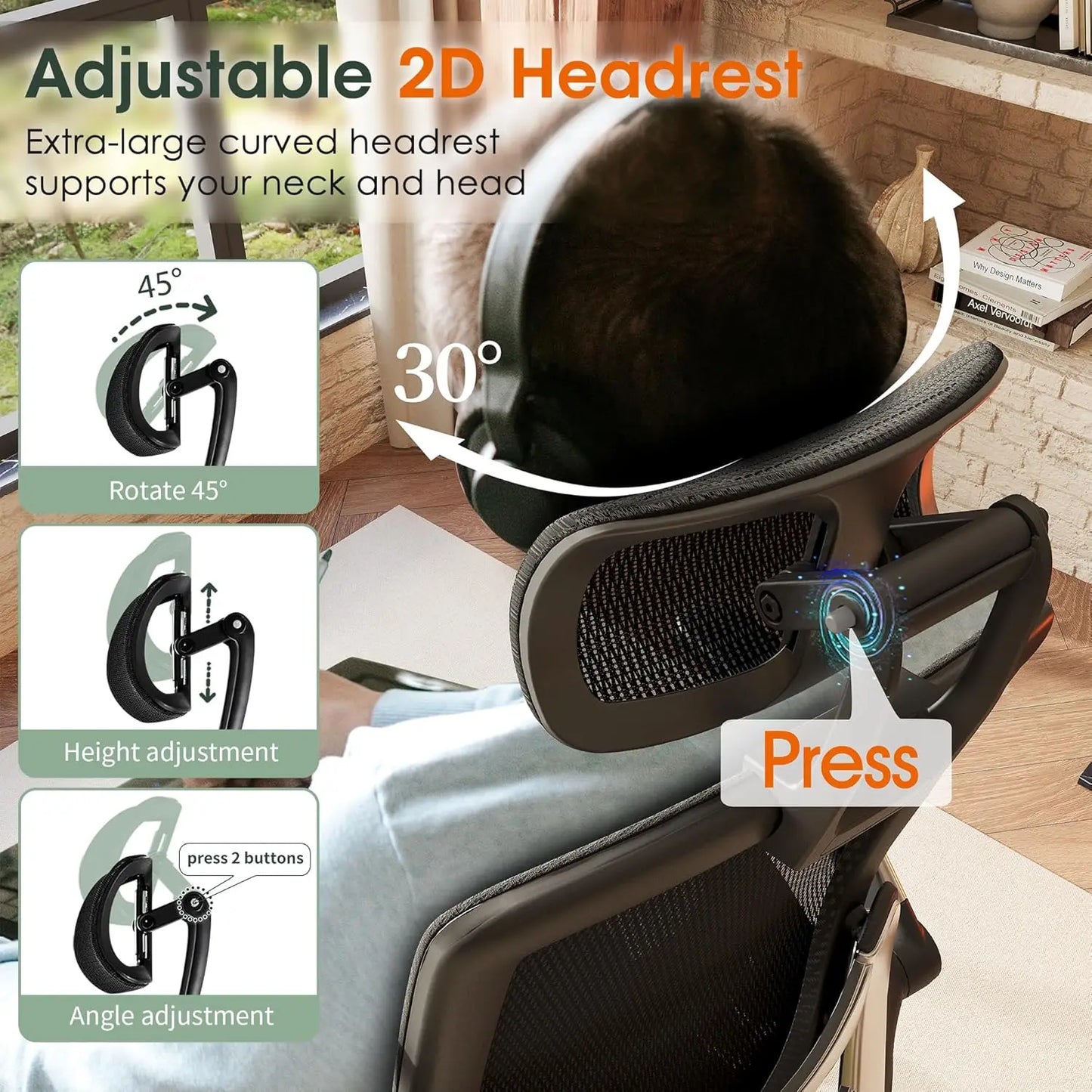 Ergonomic High Back Office Chair with Headrest & Flip Up Arms