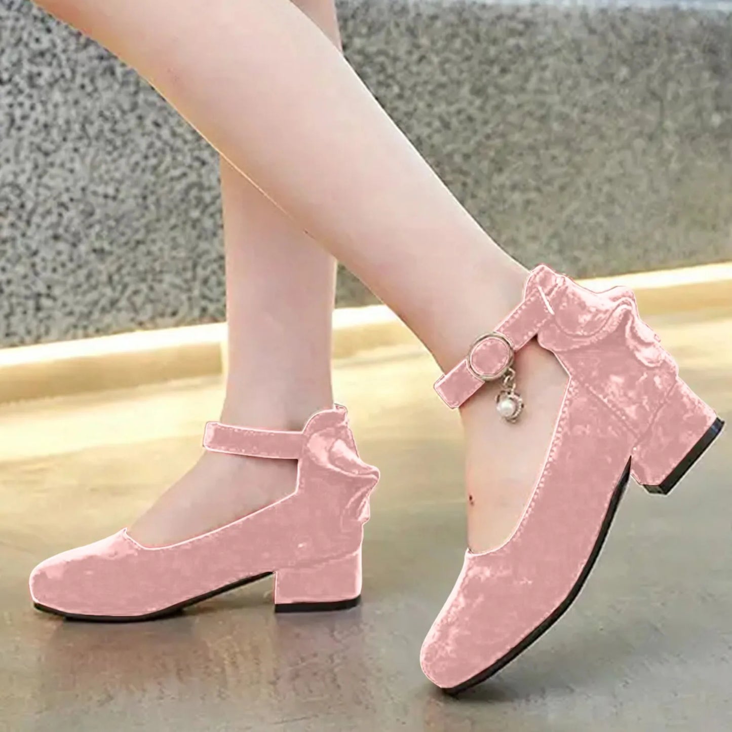 Kids High Heeled Shoes Girls Princess Sandals For Party Wedding Dance Childrens Fashion Velvet Solid Leather Shoes 2025 Spring